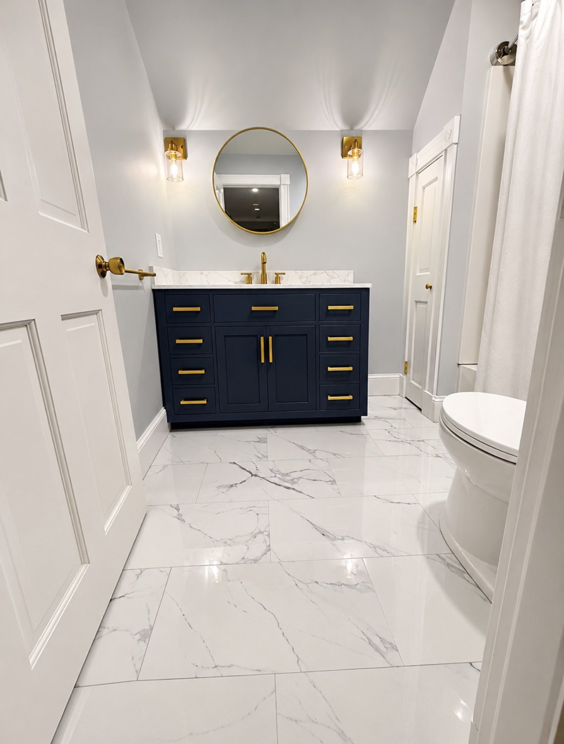 Navy & gold bathroom