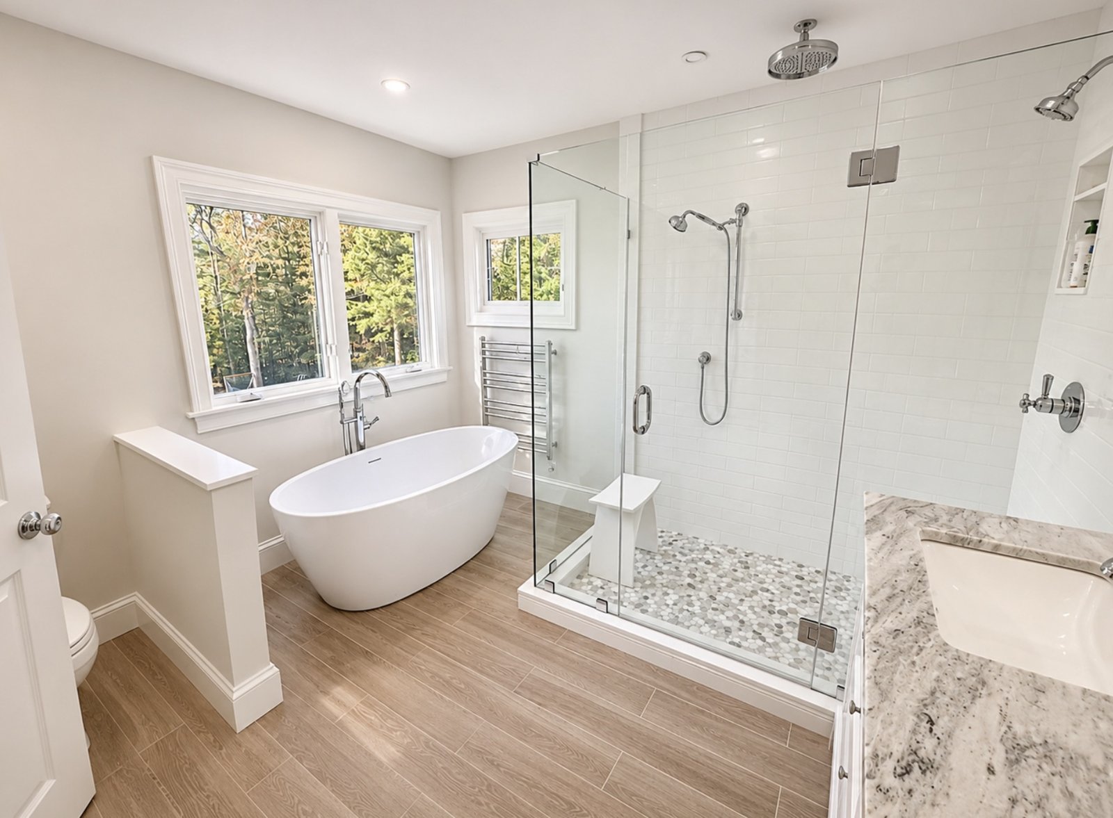 Freestanding tub & glass shower